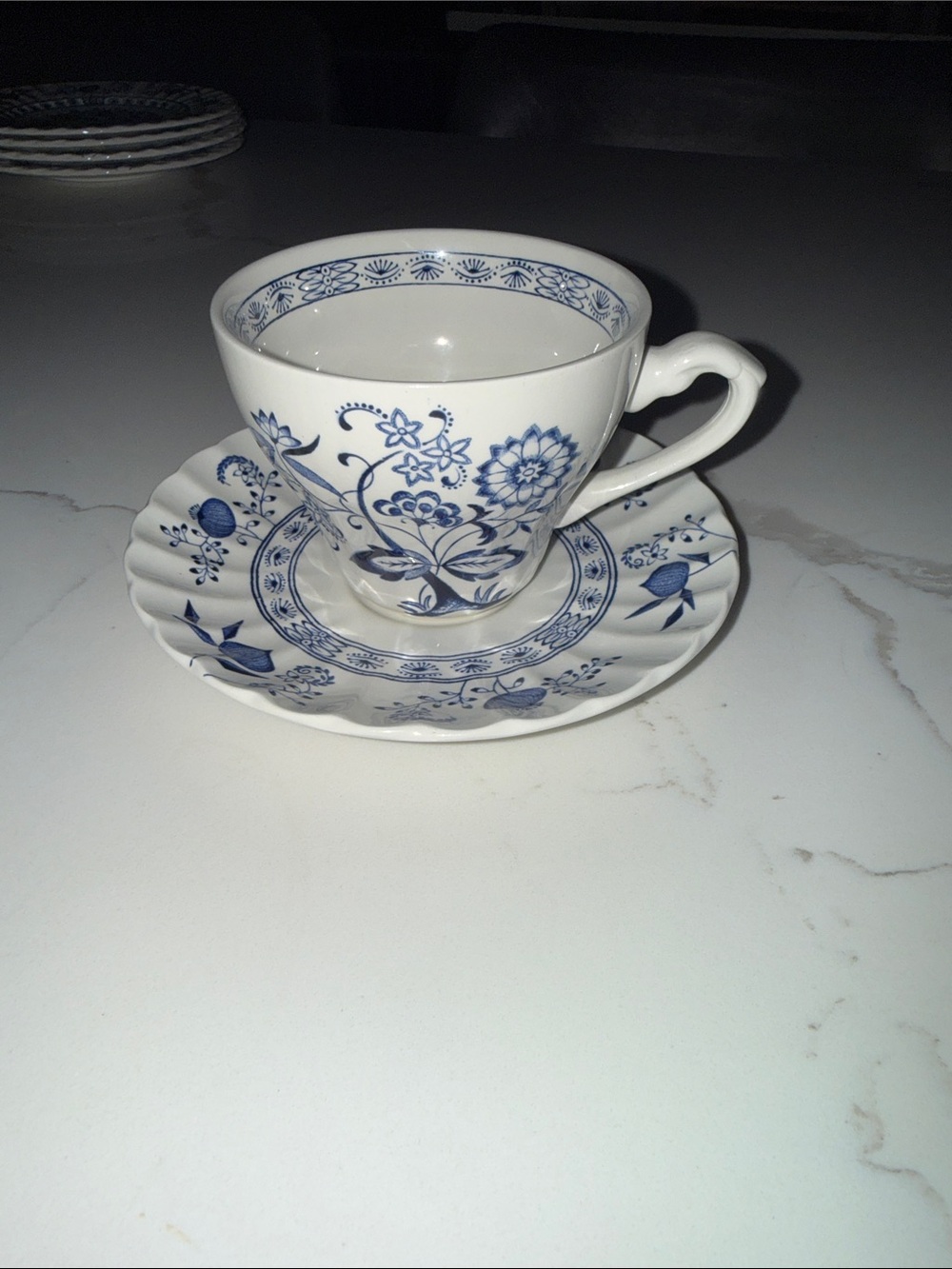 Classic Blue and white J& G Meakin onion plate T cup and Saucer